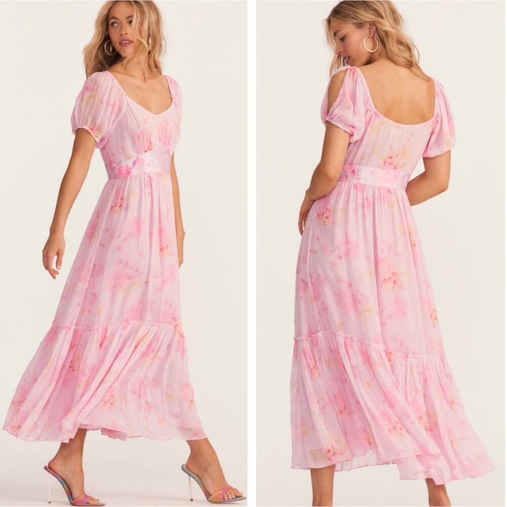 NEW LoveShackFancy Pink Floral Angie Midi Dress 6